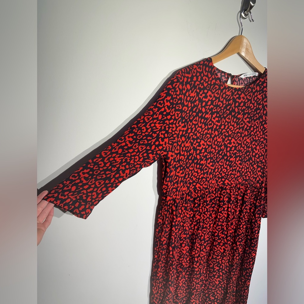 ZARA Red Leopard Printed Midi Tent Dress Women's Size M - Picture 6 of 15